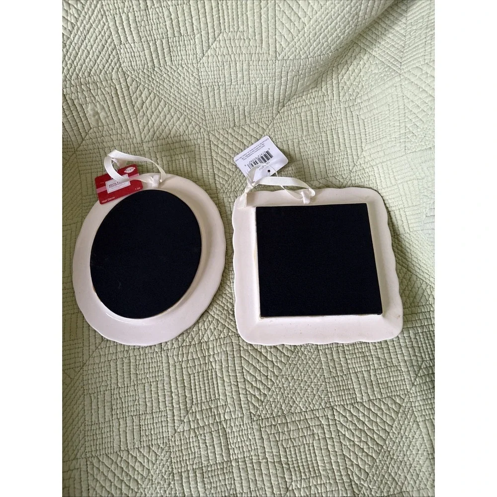 Set of 2 Ornate Hanging Wall Mirrors Cream Shabby Chic Oval Square NWT 7ish